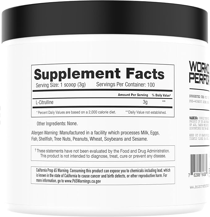 Project #1 L-Citrulline Powder Unflavored 100 Servings Pre-Workout Performance Supplement for Blood Flow and Muscle Recovery