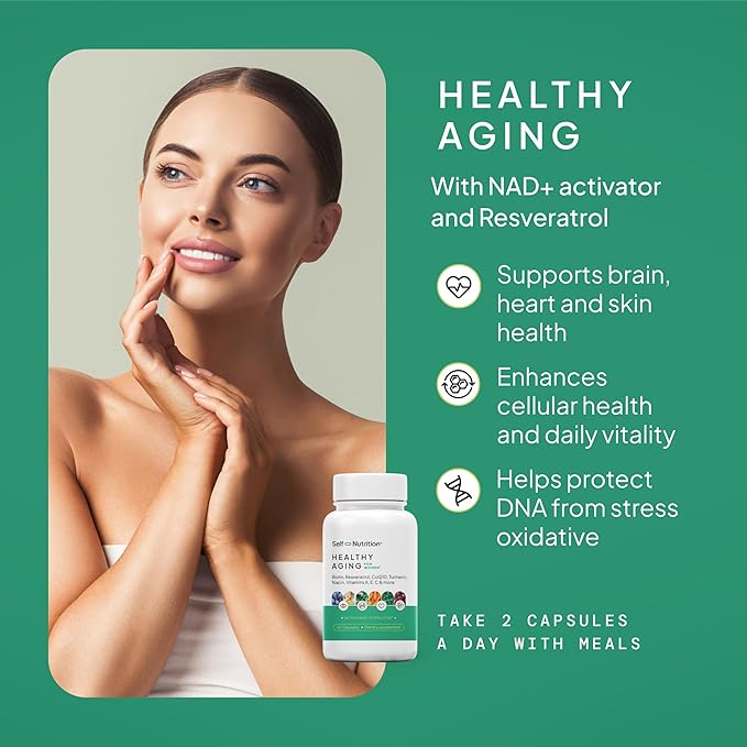 NAD+ Resveratrol Supplement for Women – Healthy Aging Formula with CoQ10 Biotin Turmeric &amp Vitamins A C E – Supports Energy Skin &amp Longevity – 60 Capsules. Made in USA.