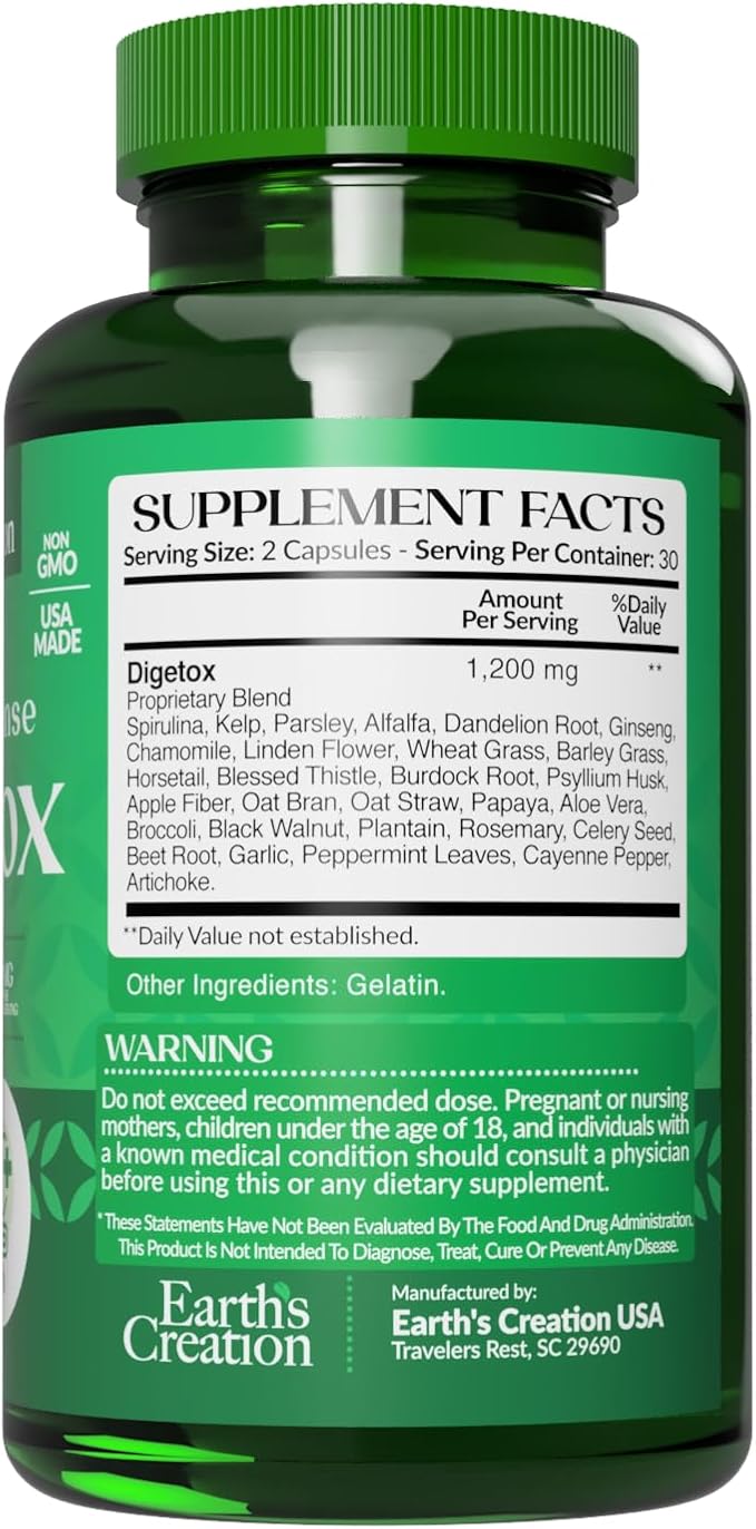 Earth's Creation Natural Digetox - Digestive Detox &amp Cleansing - 60 Caps