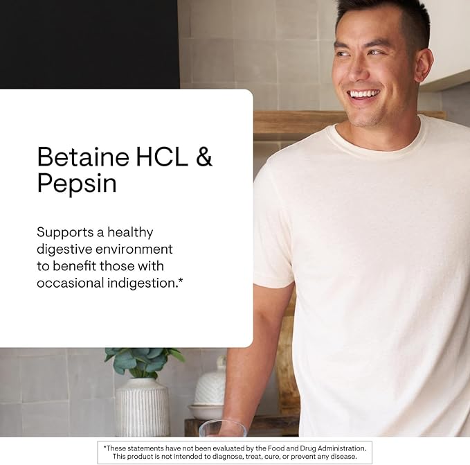 THORNE - Betaine HCL &amp Pepsin - Digestive Enzyme &amp Hydrochloric Acid Supplement for Protein Digestion &amp Occasional Gas or Bloating Relief* - Third-Party Certified - Gluten &amp Dairy-Free