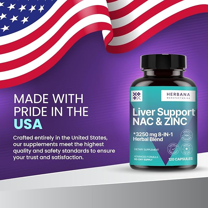 HERBANA MANUFACTURING Liver Support &amp NAC 120 Capsules with Milk Thistle Dandelion Root Chicory Turmeric Beet Root Chanca Piedra