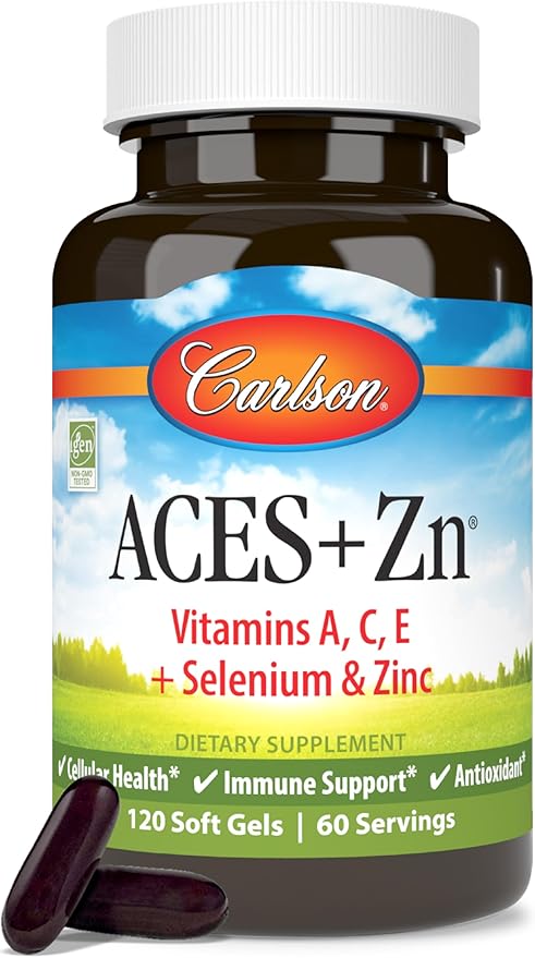 Carlson - ACES + Zn Vitamins A C E + Selenium &amp Zinc Cellular Health &amp Immune Support Antioxidant 120 Softgels