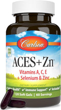 Carlson - ACES + Zn Vitamins A C E + Selenium &amp Zinc Cellular Health &amp Immune Support Antioxidant 120 Softgels