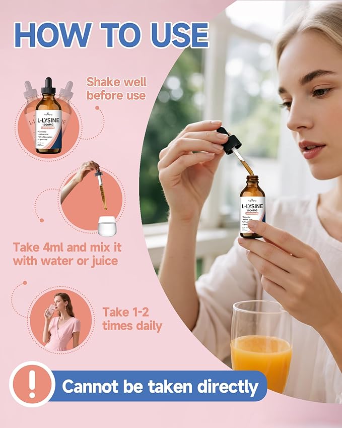 L-Lysine Liquid Drops Liquid Lysine 1000mg Supplement Essential Amino Acid Supplement for Lips &amp Oral Health &amp Collagen Formation Support Lysine Drops with Vitamin E &amp Zinc for Adults 4
