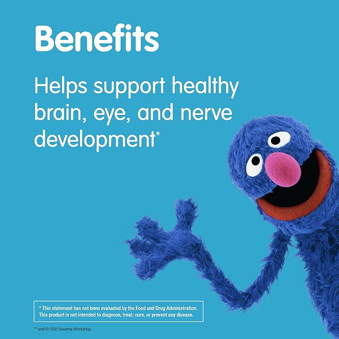 Sesame Street Omega 3 Gummies for Kids 50 mg of Omega-3 per Gummy 4 Month Supply No Fishy Aftertaste Shellfish Free Supplement Brain &amp Eye Support 120 Gummies