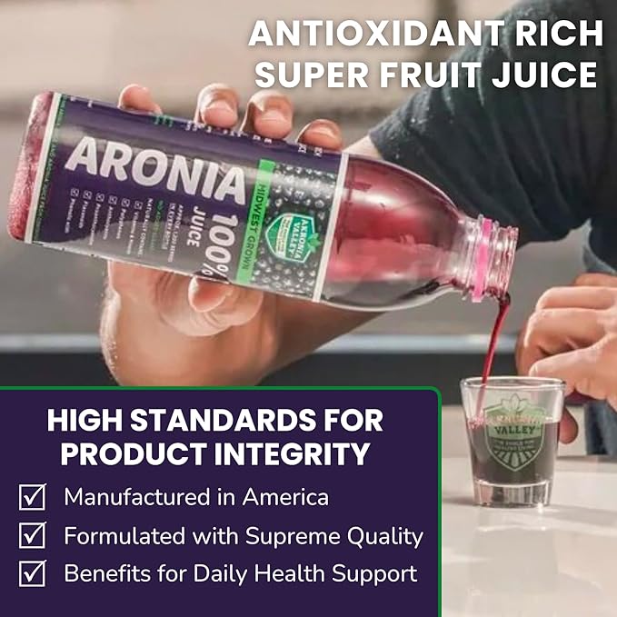 100% Aronia Berry Juice - Highest Antioxidant Superfood | 16 Fl Oz (Pack of 12) 110 Servings | Gluten-Free No Sugar Non-GMO Chokeberry Juice