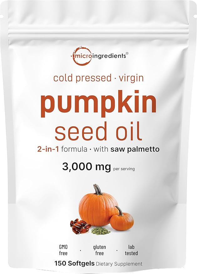 Micro Ingredients Pumpkin Seed Oil with Saw Palmetto 3000mg Softgels &amp Mega Probiotics 200 Billion CFU Veggie Capsules | 2 Pack | Cold Pressed Virgin Oil | 40 Strains + Inulin Acacia &amp Brom