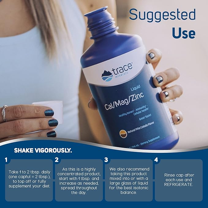 Trace Minerals Cal/Mag/Zinc - Liquid Mineral Supplement for Natural Body Health - Bone Muscle &amp Cellular Health - Supports Immunity &amp Energy - Gluten-Free - 16Fl Oz (32 Servings) - Pineapple