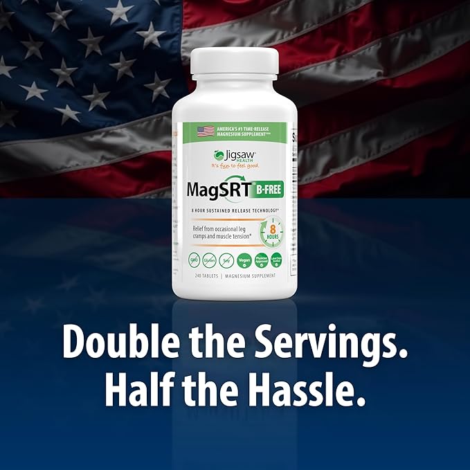 Jigsaw Health MagSRT (B-Free) | Premium Organic Slow Release Magnesium Supplement | Active Bioavailable Magnesium Malate Tablets | 240 Tablets | 60 Servings