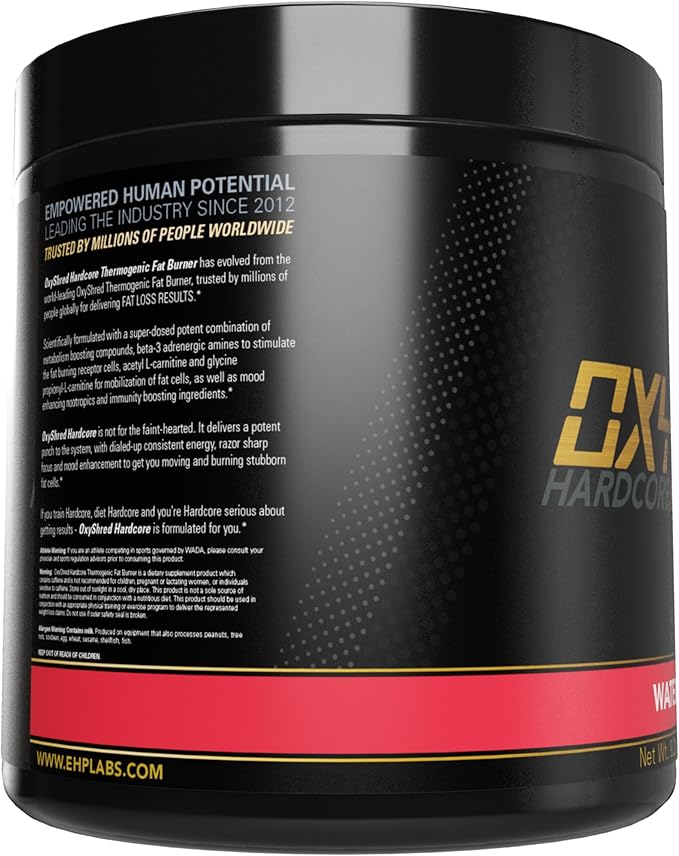 EHP Labs OxyShred Hardcore Super Dosed Pre Workout Powder - Preworkout Powder with L Glutamine &amp Acetyl L Carnitine Energy Boost Drink - 275mg of Caffeine - Watermelon Candy 40 Servings