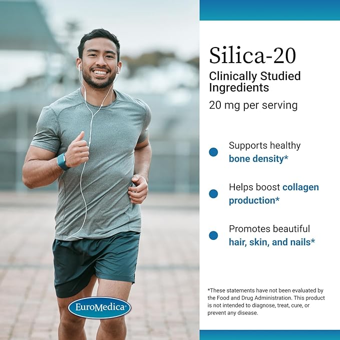 EuroMedica Silica-20 - Supplement Supports Bone Structure &amp Collagen Production - Strong Teeth &amp Healthy Bone Density Support - Aids Hair Skin &amp Nails Health - 60 Tablets (30 Servings)