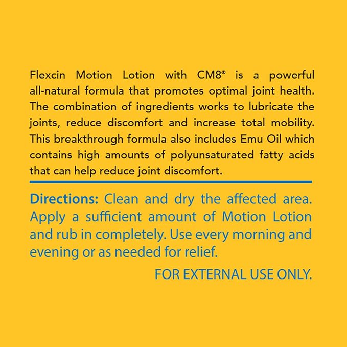 Flexcin Motion Lotion with CM8 - Joint &amp Muscle Therapy Cream for Back Neck Knee Hand Foot - Fast Absorbing with DMSO Emu Oil Aloe Vera - Non-Greasy - 3 Pack (4oz Jars)