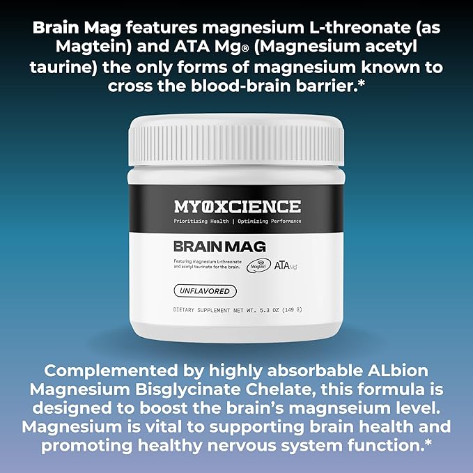 MYOXCIENCE Brain Mag | Magnesium L-Threonate Magtein &amp Magnesium Glycinate Powder (Unflavored) (60 Servings)