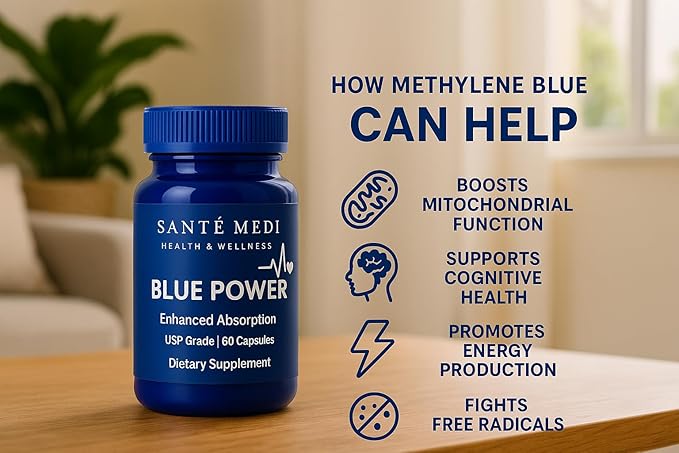 Blue Power - Methylene Blue (USP Grade) Pharma Grade - 120 Capsules (2 Pack) with Added Vitamin C Ester for Enhanced Absorption - Brain Supplement for Memory Focus Clarity