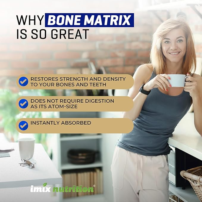 QuikPlus Bone Matrix with Calcium Magnesium Zinc and Potassium - Includes 9 Ionic Liquid Minerals Collagenizer for Bone and Teeth Support Vegan Gluten-Free All Natural (2 Oz)