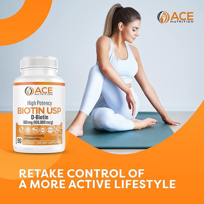High Potency Biotin USP (D-Biotin 100000mcg) - Superior Biotin Organic Rice Flour Vegetarian Capsules For Hair Skin &amp Myelin Health Made in the USA (100mg/90 Capsules)