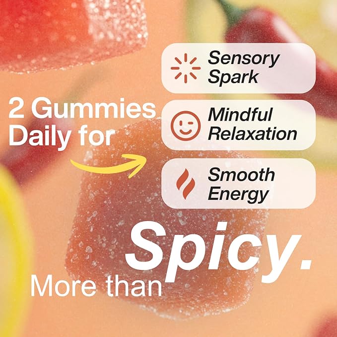 ZAB Spicy Gummies Ashwagandha 45mg with L-Theanine &amp Caffeine – Energy Calm &amp Mood Support Gummies for Couples – Vegan Yellow Peach Flavor Cubes 60 Count