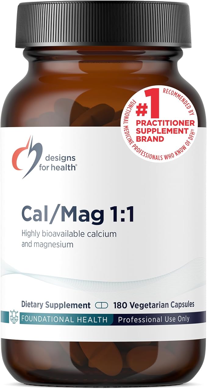 Designs for Health Cal/Mag 1:1-200mg Chelated Magnesium Malate + 200mg Calcium Malate Supplement - Non-GMO Highly Absorbable Bone Support Nutrients (180 Capsules)