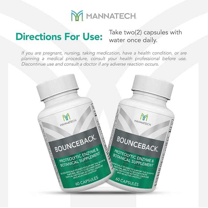 BounceBack by Mannatech with Proteolytic Enzyme Blend Phytosterol Blend and Turmeric Extract Supports Optimal Joint &amp Cartilage Health 60 Capsules