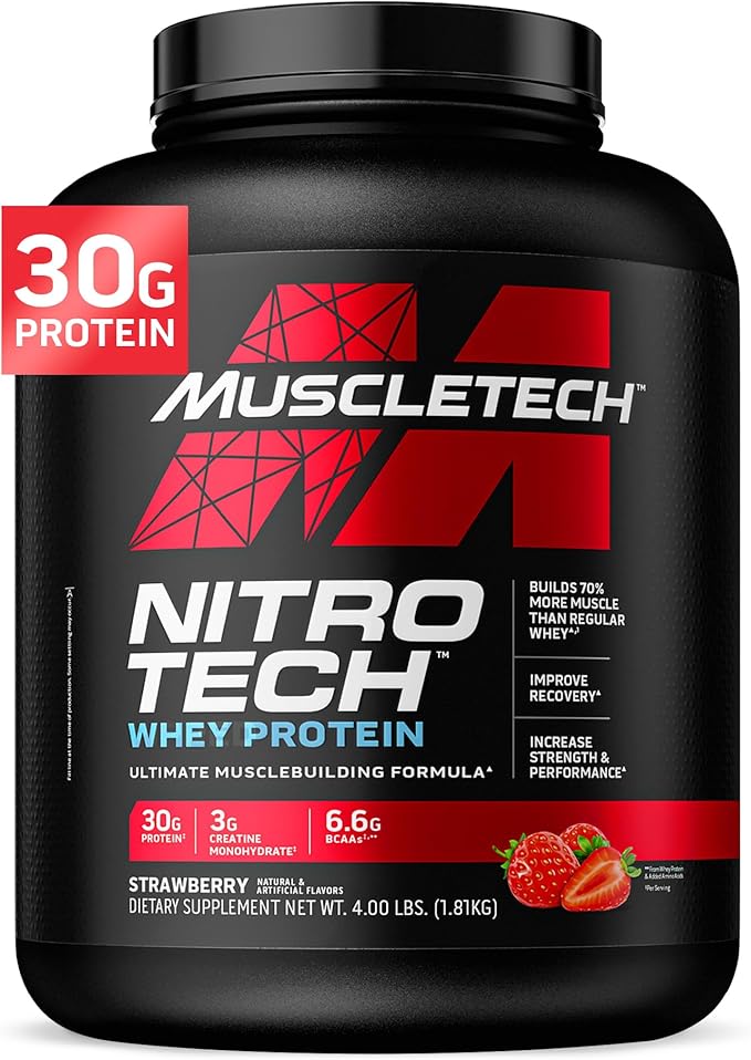 MuscleTech Cell-Tech Creatine Powder &amp Nitro-Tech Whey Protein Powder Bundle | Muscle Builder &amp Recovery Formula | 6 lbs Creatine &amp 4 lbs Whey | Strawberry Flavor