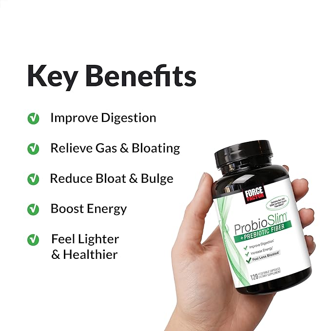 Force Factor ProbioSlim + Prebiotic Fiber Metabolism Booster for Women &amp Men Digestive Health Support Green Tea Extract and Psyllium Husk Fiber 120 Count (Pack of 2)