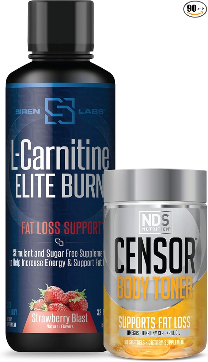 Censor NDS Nutrition Fat Loss-Body Toner with CLA (90 Softgels) &amp Siren Labs L-Carnitine Elite Burn Fat Loss Support Strawberry Blast 3000 mg (32 Servings)