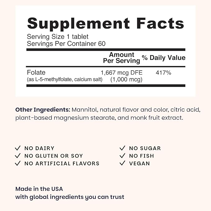 EZ Melts Dissolvable Folate 1667 mcg DFE - Methylated Folate Supplement - Heart Health &amp Healthy Fetal Development - Non-GMO Vegan &amp Dairy-Free - Orange Blast -60 Dissolvable Tablets (60 Ser
