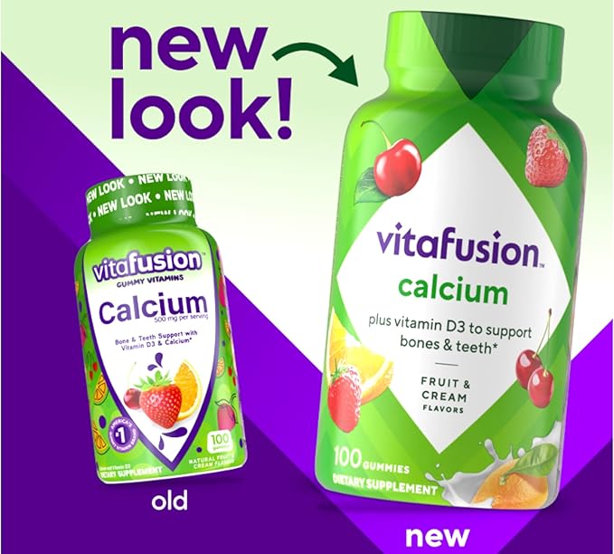VitaFusion Calcium 500 mg Dietary Supplement Gummies Natural Fruit and Cream Flavors - 100 ct Pack of 2