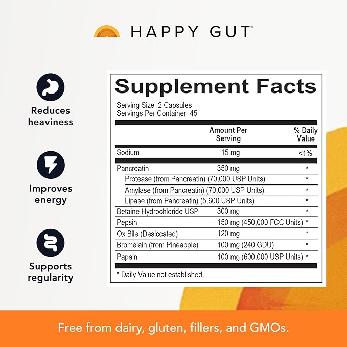 HAPPY GUT Activate Plus – Doctor-Formulated Digestive Enzymes for Women &amp Men - Supports Digestion Gut Balance and Energy – 90 Capsules