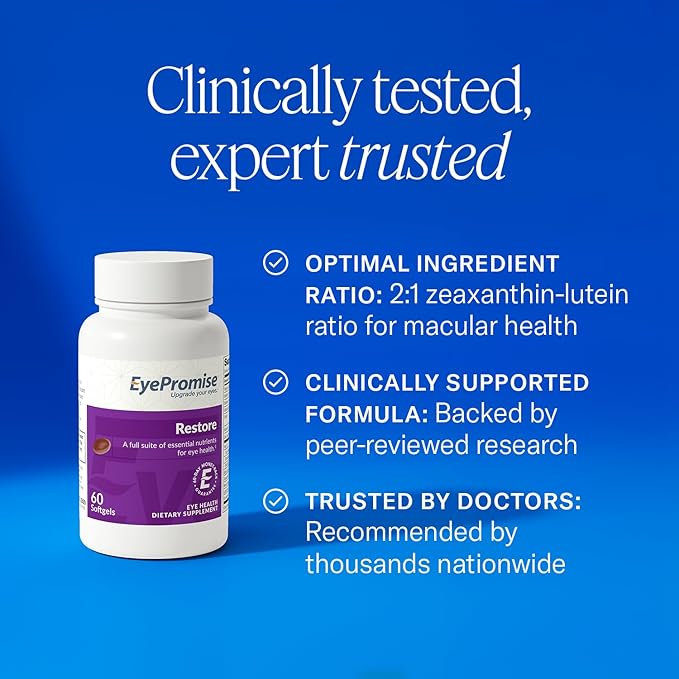 EyePromise Restore Eye Health Supplements - 60 Softgels 30-Day Supply - Omega 3 Supplement for Aging Eyes with Lutein and Zeaxanthin Fish Oil EPA DHA &amp Eye Vitamins and Nutrients