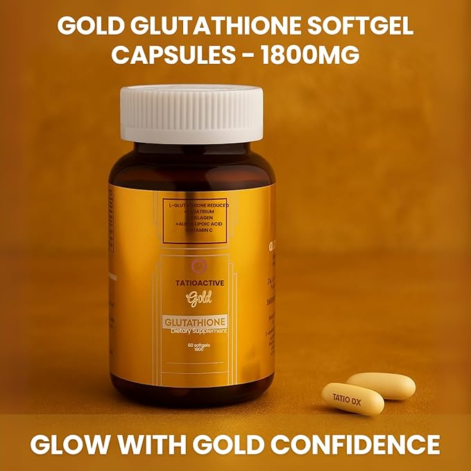 New Gold Glutathione 1800mg with Collagen Stem Cell ALA &amp Vitamin C – 60 Softgels | Skin &amp Antioxidant Support | High Absorption Formula for Radiance &amp Recovery