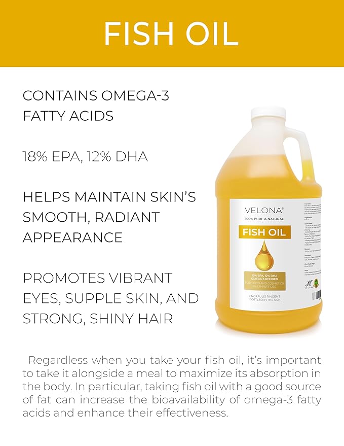 velona Fish Omega-3 Oil 64 Fl Oz | 100% Pure and Natural Carrier Oil | Refined | Vitamin E D Omega-3 | Cooking Skin Face Body Hair Care | Use Today - Enjoy Results