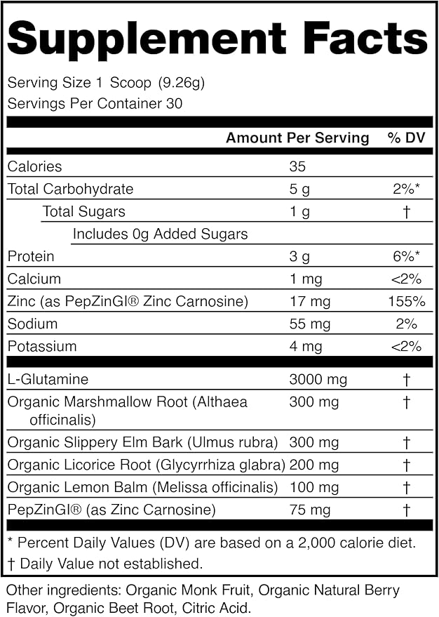 Daily Gut Health Kit – 6-in-1 All Natural Supplement Bloat &amp Gas Aid GI Lining Repair IBS Support – Lemon Balm L-Glutamine PepZinGI Mixed Berry 30 Servings Electric Mixer &amp Spoon