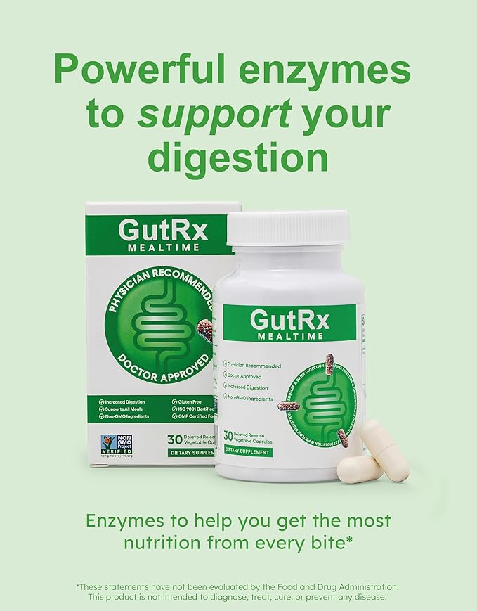 Mealtime Digestive Enzymes Lactase Lipase &amp Bromelain for FODMAP Carb Fat &amp Protein Breakdown with Alpha-Galactosidase for Bloating Gas &amp Food Sensitivities – 30 Capsules