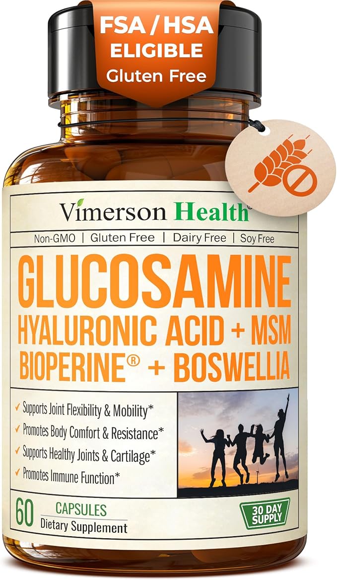 Joint Support Supplement with Glucosamine Sulfate Hyaluronic Acid Boswellia &amp MSM – Supports Joint Health Mobility &amp Bone Strength – for Daily Use – FSA Eligible 60 Capsules