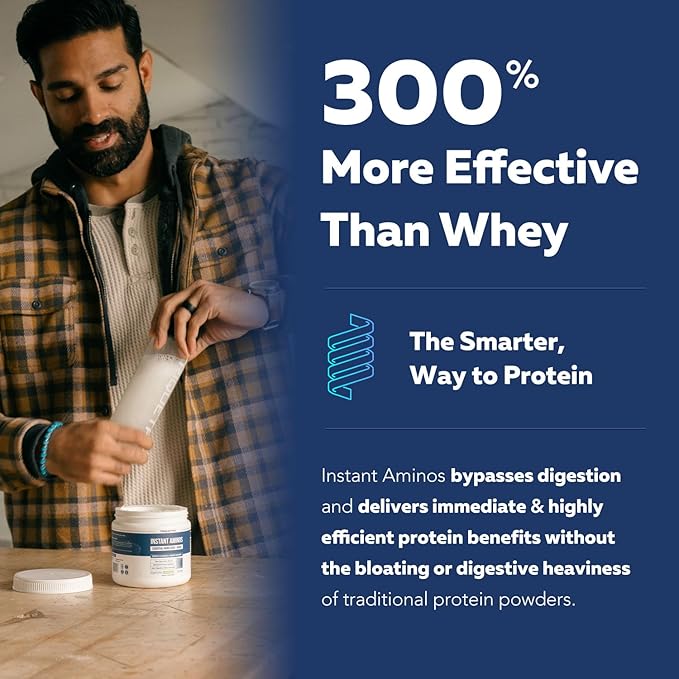 Instant Aminos - EAA+BCAA - 10 Essential Amino Acids Supplement Rapid Absorption Zero Digestion - Supports Lean Muscle Recovery &amp Aging - 321% DIAAS Protein Score - Lemon Lime (30 Servings)
