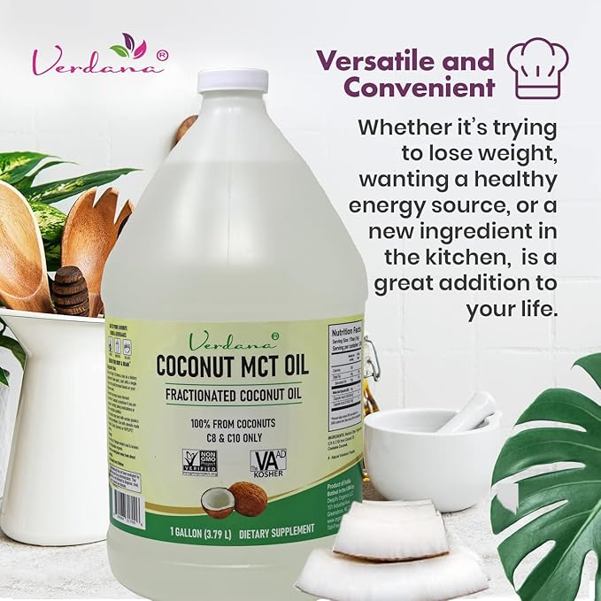Verdana Coconut MCT Oil 1 Gallon – Food Grade for Keto Coffee Unflavored Natural Oil Pulling Mouthwash Massage Aromatherapy – 100% from Coconut - Medium Chain Triglycerides – Non-GMO Kosher