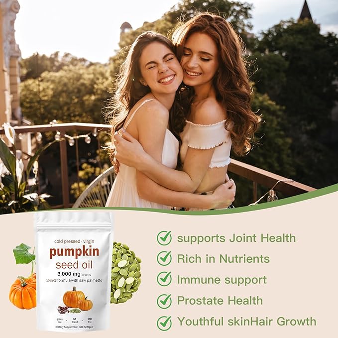 Pumpkin Seed Oil Capsules with Saw Palmetto – 300 Softgels | Cold Pressed Pure Virgin Oil | Supports Hair Urinary Bladder &amp Prostate Health | Non-GMO