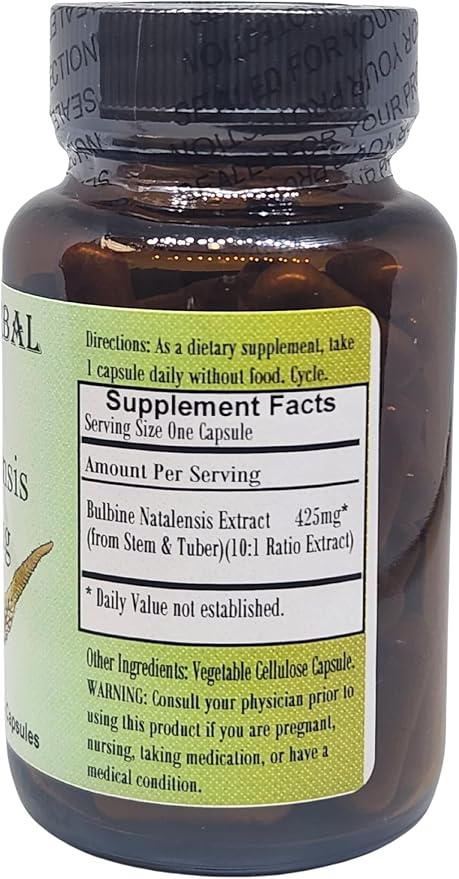 Barlowe's Herbal Elixirs Bulbine Natalensis |10:1 Extract | 425mg per Capsule | 60 Veggie Capsules | Bottled in Glass | Stearate Free