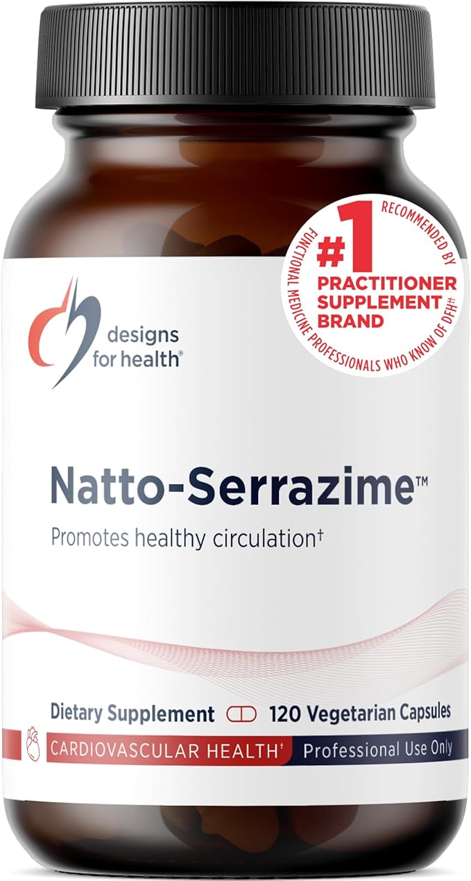 Designs for Health Nattokinase with Serrapeptidase - Natto-Serrazime + Proteolytic Enzymes - Designed to Support a Healthy Circulatory System + Immune Health - Non-GMO Supplement (120 Capsules)