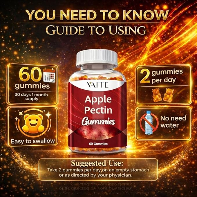 Apple Pectin Gummies - High-Fiber Supplement with 2000mg Natural Cholesterol Lower Support Promotes Digestive Wellness &amp Stomach Comfort Non-GMO &amp Gluten Free Herbal Supplements - 60 Vegan G