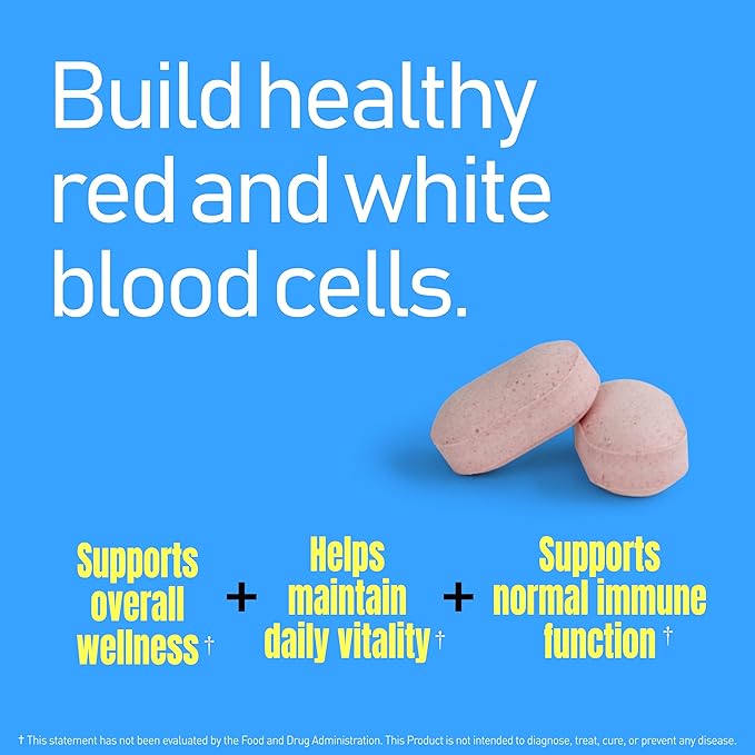 Vital Blood Boost - Dietary Supplement for White and Red Blood Cell Support - Iron with Selenium Zinc Vitamin B12 &amp Folic Acid - 90 Tablets x 3 Bottles 270 Day Supply