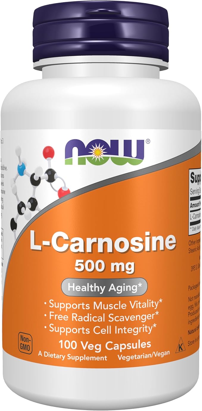 NOW Foods Supplements L-Carnosine (Beta-Alanyl-L-Histidine) 500 mg Healthy Aging 100 Veg Capsules