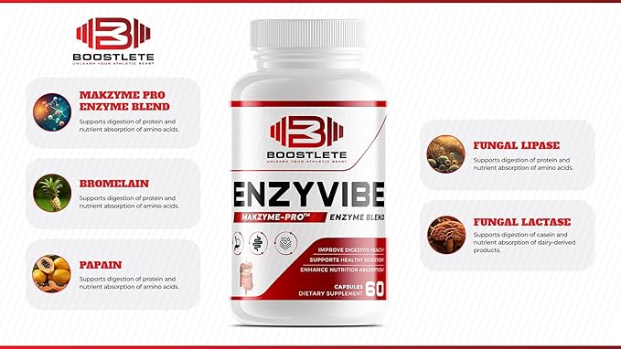 Enzyvibe Premium Digestive Enzyme Supplement - Supports Healthy Digestion Nutrient Absorption &amp Gut Health – Vegetarian Capsules – Made in USA