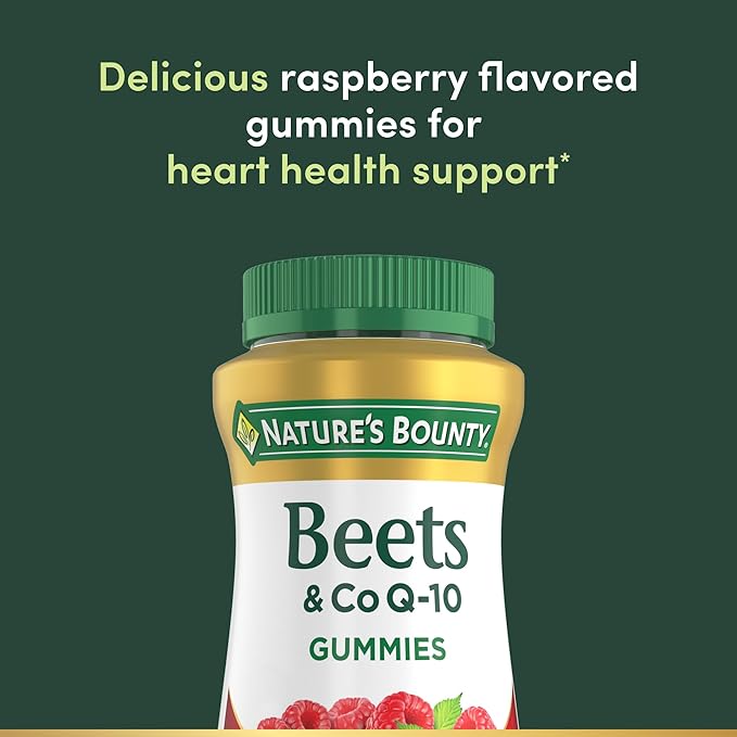 Nature's Bounty Beets &amp Co Q-10 Gummies for Heart Health Coenzyme Q10 Beet Root Extract Supports Healthy Circulation and Heart Function Cellular Energy Production Raspberry Flavor 60 Gummies