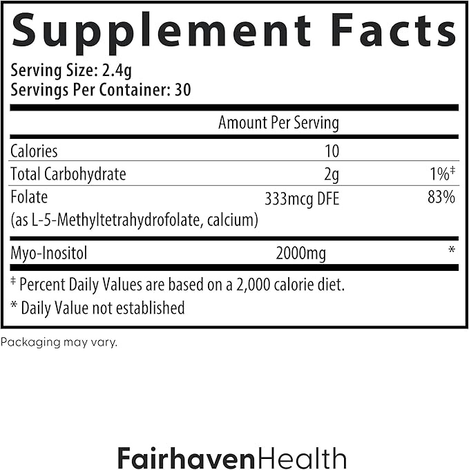 Fairhaven Health Folate and Myo Inositol Powder for Women - 1 Per Day Female Fertility Supplement Ovarian Health and Egg Quality - 2000 mg Myo-Inositol and 333 mcg Methylfolate – 30 Stick Packs