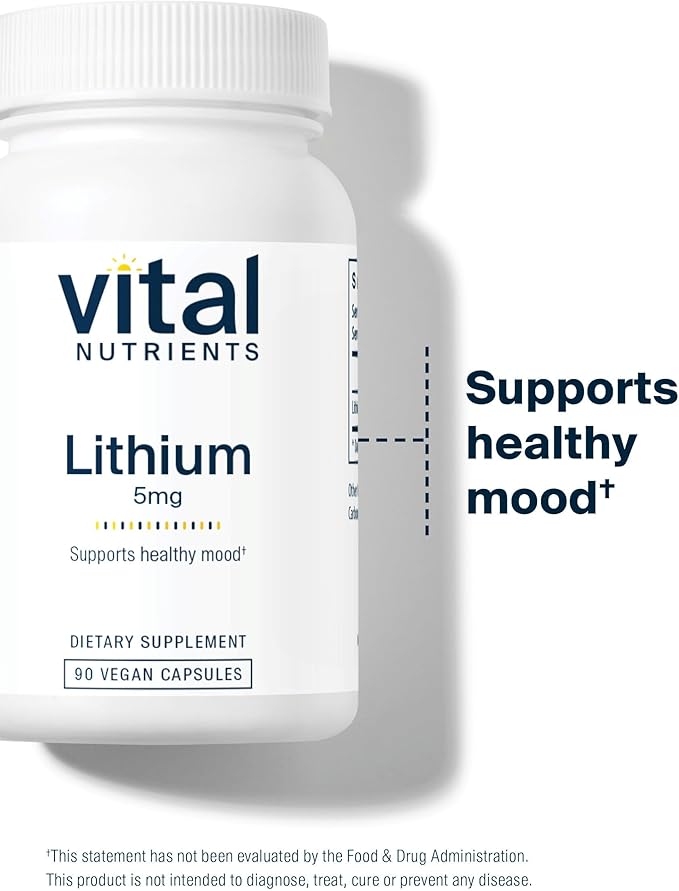 Vital Nutrients Lithium Orotate - Vegan Lithium Supplements for Memory State of Mind and Behavioral Health*- 5mg - Gluten Dairy Soy Free - 90 Capsules