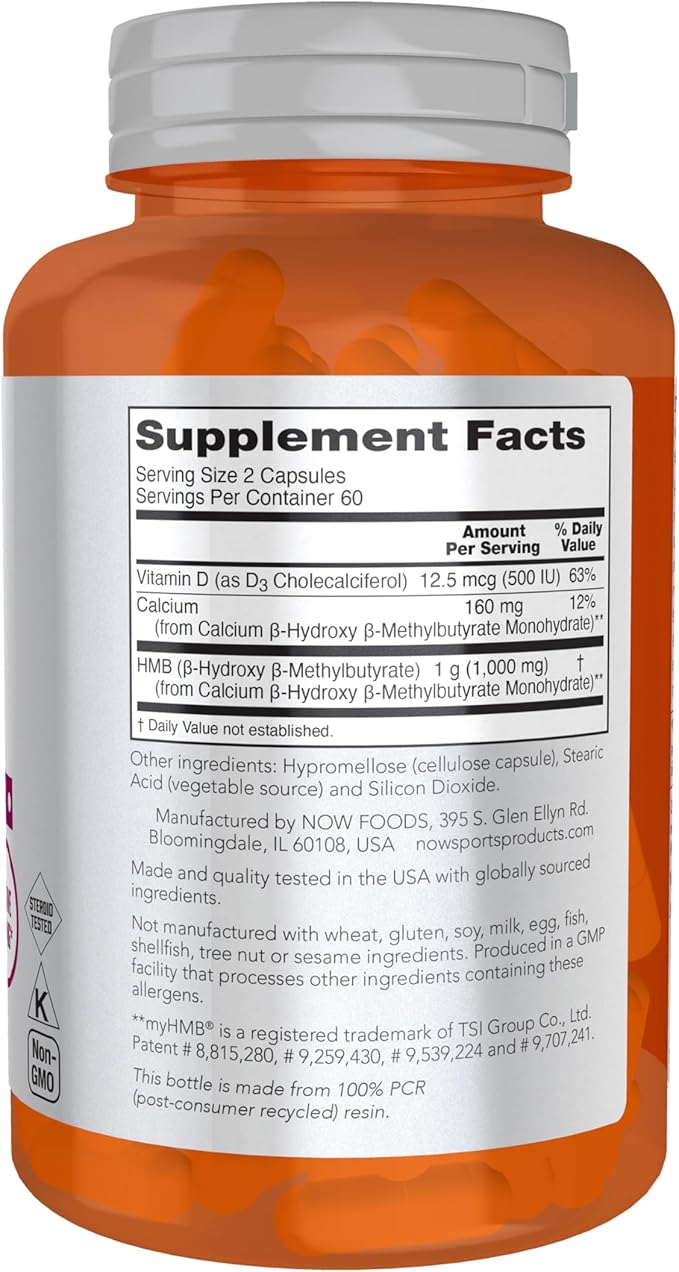 NOW Foods Sports Nutrition HMB (β-Hydroxy β-Methylbutyrate) 500 mg Sports Recovery* 120 Veg Capsules