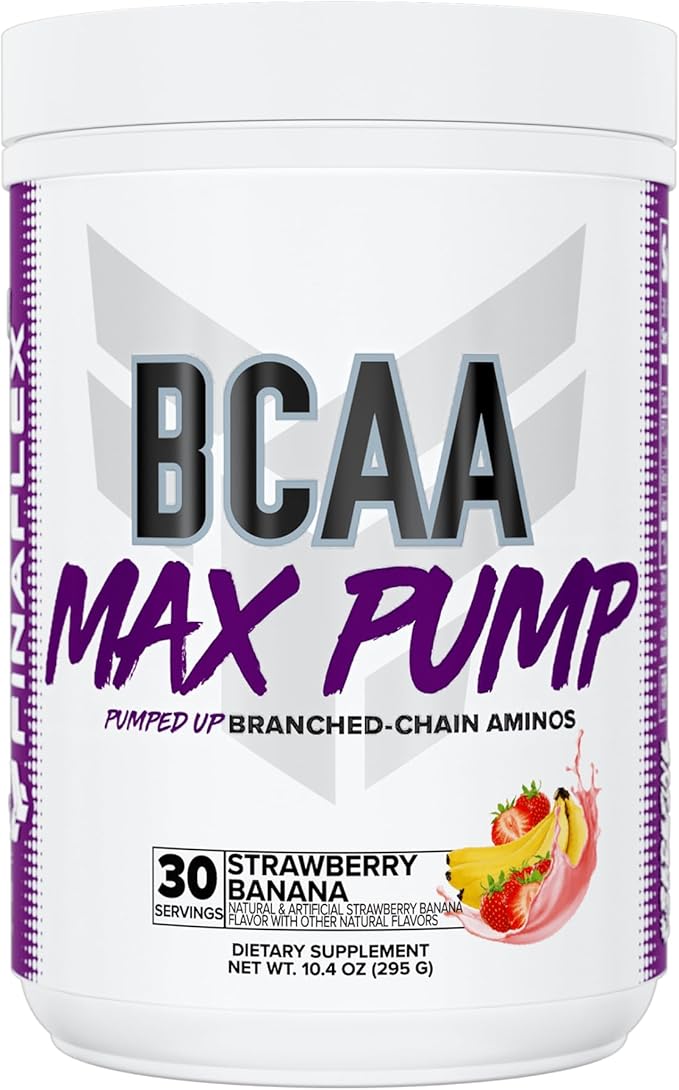 FINAFLEX BCAA MAX PUMP Strawberry Banana - 10.4 oz - Promotes Strength Performance &amp Recovery - With 2:1:1 Ratio of Leucine Isoleucine &amp Valine + Betaine Anhydrous - 30 Servings
