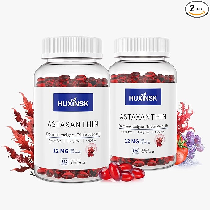 Astaxanthin 12mg Supplements 120 Softgel Max Strength Astaxanthin Antioxidant Supplements Fresh Microalgae 4 Month Supply 2 Bottles